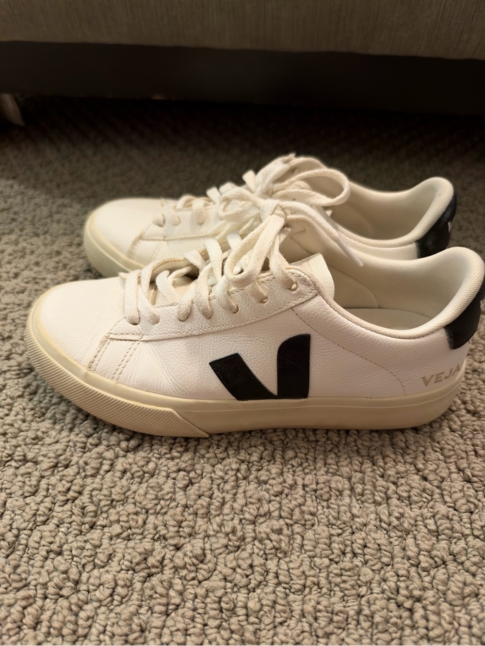 Veja Women's White Leather Sneakers with Black V Logo